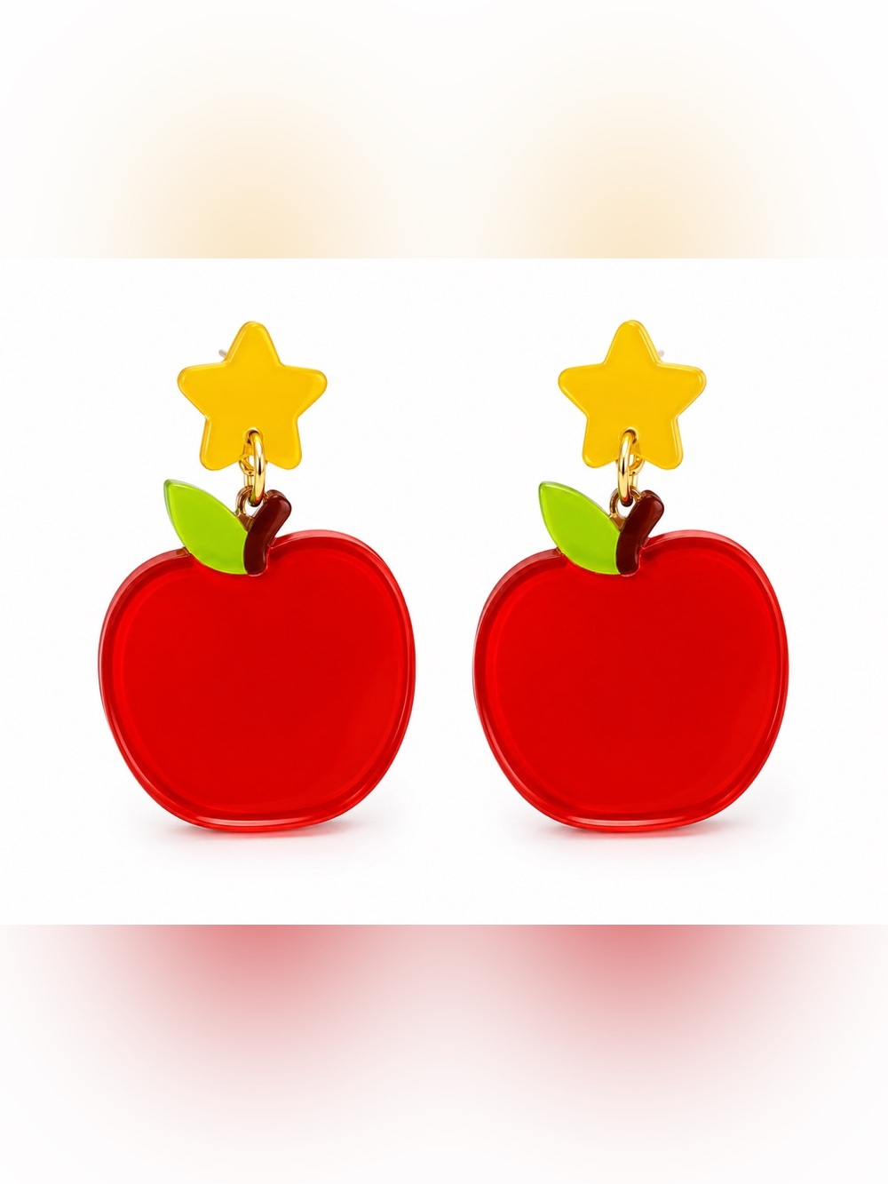 Kids Red Apple Earrings with Yellow Star Tops